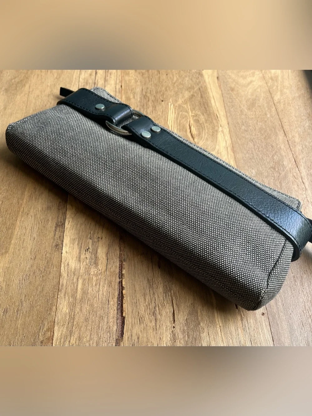 Banana Republic Tweed Leather Clutch Bag Black
